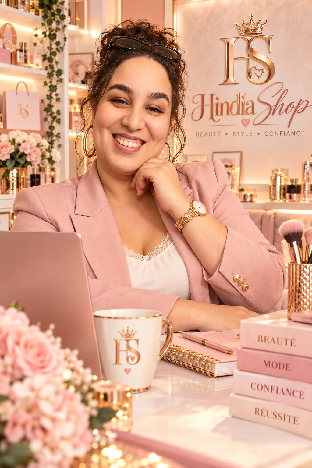 Hindia, créatrice de Hindiashop, dans un espace beauté élégant